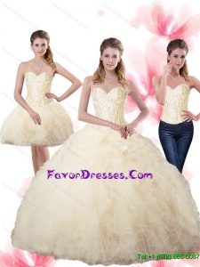 Elegant Beaded Sweetheart Champagne Quinceanera Dresses with Ruffles for 2015 Summer