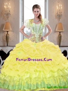 Elegant Yellow 2015 Quinceanera Dresses with Beading and Pick Ups