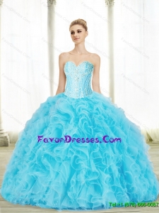 Perfect 2015 Summer Baby Blue Sweetheart Quinceanera Dresses with Beading and Ruffles