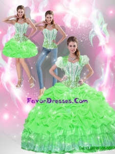 Pretty 2015 Summer Spring Green Quinceanera Dresses with Appliques and Pick Ups