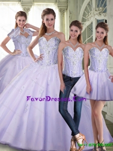Top Seller 2015 Summer Ball Gown Sweetheart Lavender Quinceanera Dresses with Beading