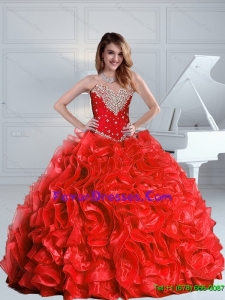 2015 Summer Beautiful Beaded and Ruffles Quinceanera Dresses in Red