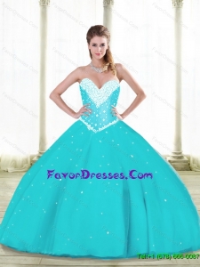 Pretty 2015 Summer Aqua Blue Quinceanera Dresses with Beading and Ruffles