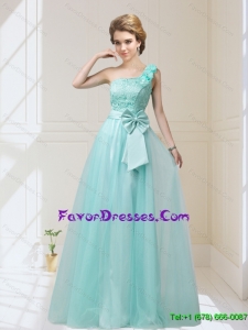 2015 Summer Beautiful One Shoulder Bridesmaid Dresses with Hand Made Flowers and Bowknot