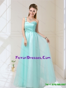 New Style One Shoulder Floor Length Dama Dresses with Appliques