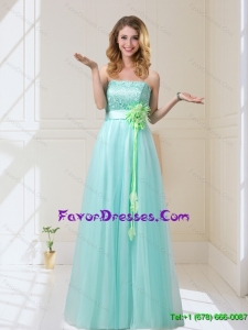 New Arrival 2015 Fall Empire Strapless Prom Dresses with Hand Made Flowers