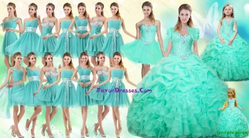 2015 Summer Perfect Ruffles and Beaded Quinceanera Dress and Aqua Blue A Line Dama Dresses and Cute Scoop Little Girl Dr