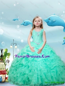 2016 New Style Scoop Apple Green Little Girl Pageant Dresses with Beading