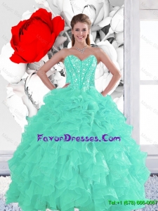 2016 Perfect Appple Green Quinceanera Dresses with Beading and Ruffles