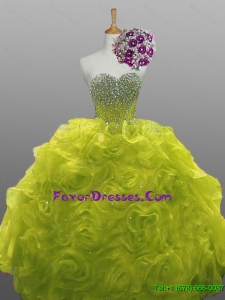 2015 Popular Beaded Quinceanera Dresses with Rolling Flowers