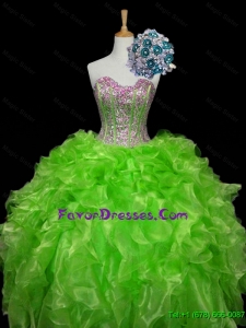 Luxurious Ball Gown Apple Green Quinceanera Dresses with Sequins and Ruffles