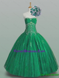 Perfect 2015 Ball Gown Beaded Green Sweet 16 Dresses with Appliques