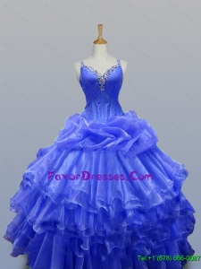 2015 Wonderful Straps Quinceanera Gowns with Beading in Organza