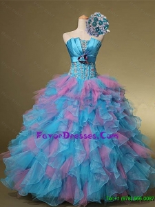 Multi Color Hand Made Flowers and Beaded Quinceanera Dresses for 2015 Summer