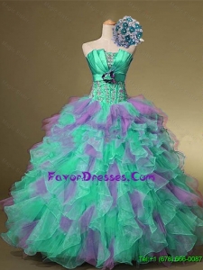 2015 Delicate Strapless Quinceanera Dresses with Beading and Ruffles