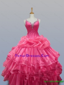 2015 Elegant Straps Quinceanera Dresses with Beading in Organza