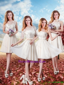 2015 Elegant Short Bridesmaid Dresses with Lace in Champagne