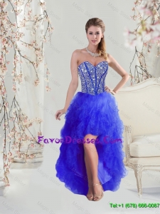 2016 Cheap Most Popular Beaded and Ruffles High Low Prom Dresses in Royal Blue