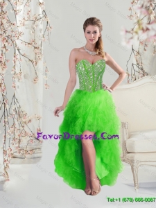 2016 Gorgeous Inexpensive High Low Sweetheart Spring Green Prom Dresses with Beading