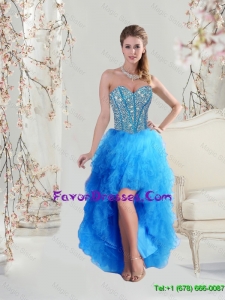 2016 Gorgeous Sophisticated High Low Sweetheart and Beaded Teal Prom Dresses