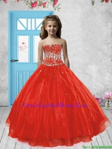 2015 Fall New Style Red Little Girl Pageant Dress with Beading