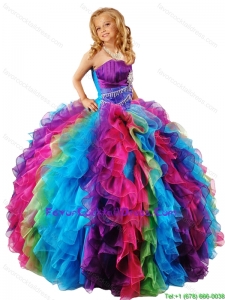 2015 Fall New Style Strapless Multi-color Little Girl Pageant Dress with Ruffles