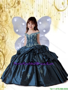 2015 Summer Cheap Navy Blue Off The Shoulder Appliques and Pick-ups Little Girl Pageant Dress