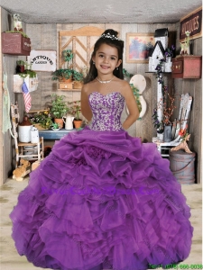 2015 Summer Discount Sweetheart Appliques and Ruffles Purple Little Girl Pageant Dress
