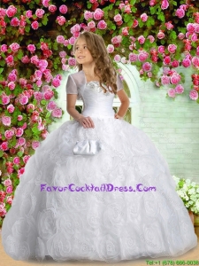 2015 Summer Popular Sweethear White Little Girl Pageant Dress with Appliques and Rolling Flowers