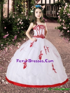 2015 Summer Popular White and Red Little Girl Pageant Dress with Appliques