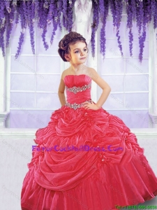 2015 Winter Perfect Red Little Girl Pageant Dress with Beading and Pick-ups