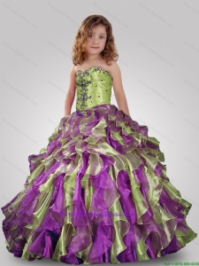 2015 Winter Perfect Sweetheart Multi-color Little Girl Pageant Dress with Appliques and Ruffles