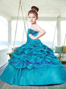 2015 Winter Pretty Blue Little Girl Pageant Dress with Beading and Pick-ups
