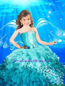 2015 Winter Pretty Good Sweetheart Blue Little Girl Pageant Dress with Beading and Ruffles