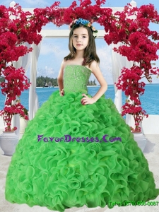 2015 Fall New Style Spring Green Organza Ruffles Little Girl Pageant Dress with Beading