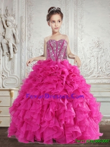 2015 Fall Pretty Beading and Ruffles Little Girl Pageant Dress in Fuchsia