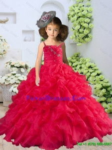 2015 Summer Discount Straps Beading and Ruching Little Girl Pageant Dress in Coral Red