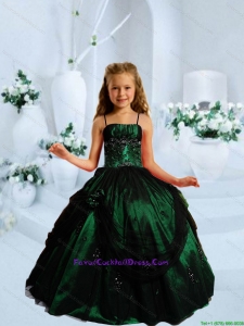 Fashionable 2015 Fall Strapless Dark Green Little Girl Pageant Dress with Appliques