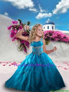 Fashionable 2015 Fall Teal Blue Little Girl Pageant Dress with Appliques and Ruffles