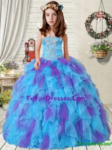 Luxurious 2015 Fall Appliques Little Girl Pageant Dress with Ruffles in Purple and Blue