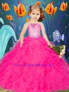 Luxurious 2015 Fall Beading and Ruffles Hot Pink Little Girl Pageant Dress