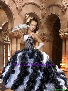 Luxurious 2015 Fall Black and White Little Girl Pageant Dress with Ruffles