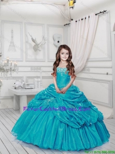 2015 Fall New Style Blue Little Girl Pageant Dress with Appliques and Pick-ups