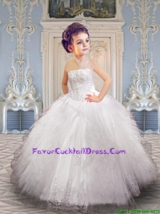 2015 Summer Cheap White Little Girl Pageant Dress with Appliques and Ruffles
