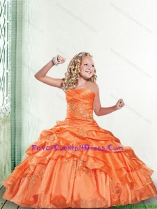 2015 Winter Perfect Orange Little Girl Pageant Dress with Appliques and Ruffles