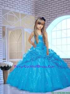 2015 Winter Pretty Sweetheart Blue Little Girl Pageant Dress with Beading and Pick-ups