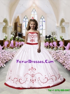 2016 Fall New Style Embroidery Satin Little Girl Pageant Dress in White