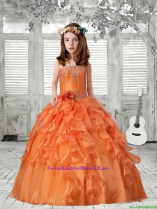 2016 Fall New Style Strapless Ruffles Orange Red Little Girl Pageant Dress