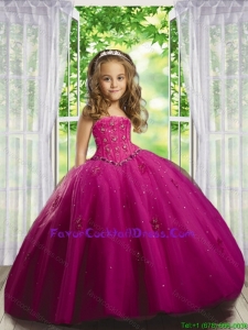 2016 Summer Cheap Beading and Appliques Little Girl Pageant Dresses in Fuchsia