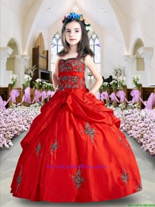 2016 Summer Cheap Sweet Wine Red Little Girl Pageant Dress with Appliques and Pick-up